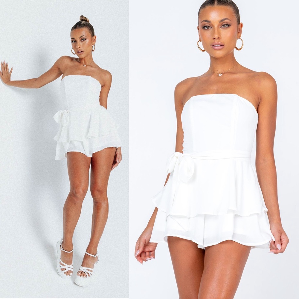 Princess Polly The Rolla Romper White NWT Size 12 (no belt)